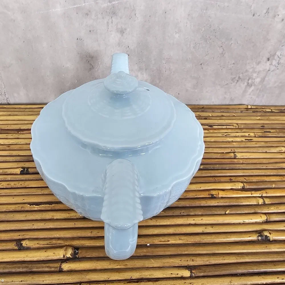 Vintage 40s Hall Birch Light Blue‎ Spice Teapot Darby Pattern Victorian Style